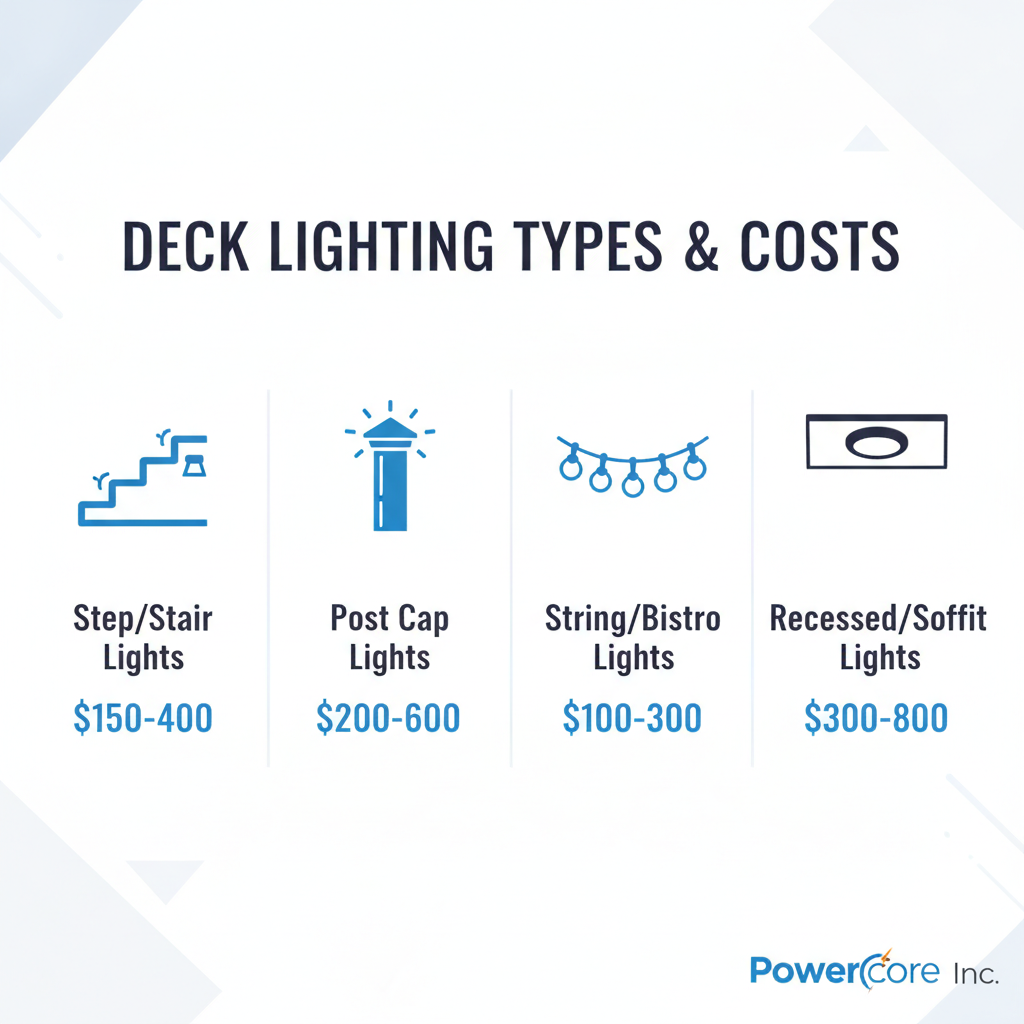 Infographic showing deck lighting types and installation costs